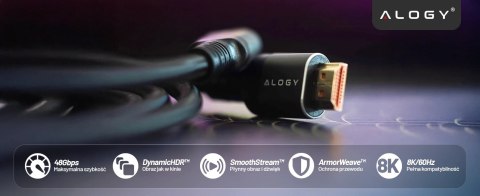 Kabel HDMI 2.1 10 m, 4K/8K Alogy Ultra High Speed™ 48 Gbps 60Hz, Premium z Pozłacanymi Końcówkami, Nylonowy Oplot, Miedziany - C