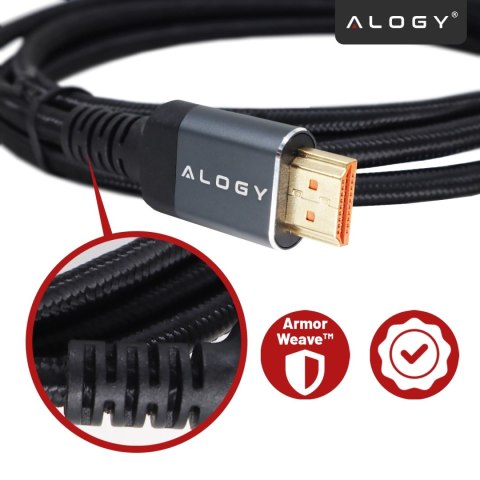 Kabel HDMI 2.1 15 m, 4K/8K Alogy Ultra High Speed™ 48 Gbps 60Hz, Premium z Pozłacanymi Końcówkami, Nylonowy Oplot, Miedziany - C