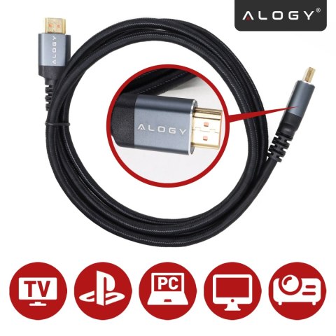 Kabel HDMI 2.1 15 m, 4K/8K Alogy Ultra High Speed™ 48 Gbps 60Hz, Premium z Pozłacanymi Końcówkami, Nylonowy Oplot, Miedziany - C