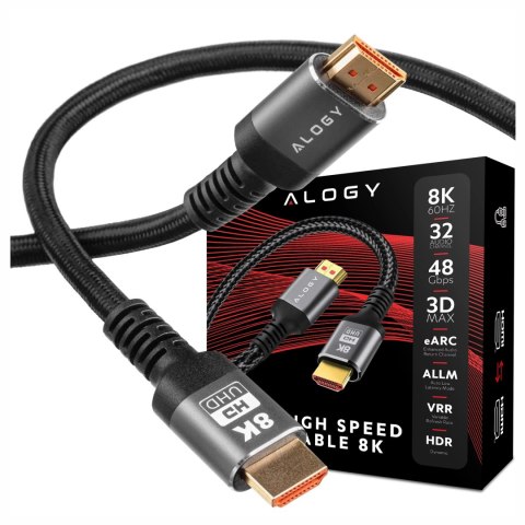 Kabel HDMI 2.1 15 m, 4K/8K Alogy Ultra High Speed™ 48 Gbps 60Hz, Premium z Pozłacanymi Końcówkami, Nylonowy Oplot, Miedziany - C