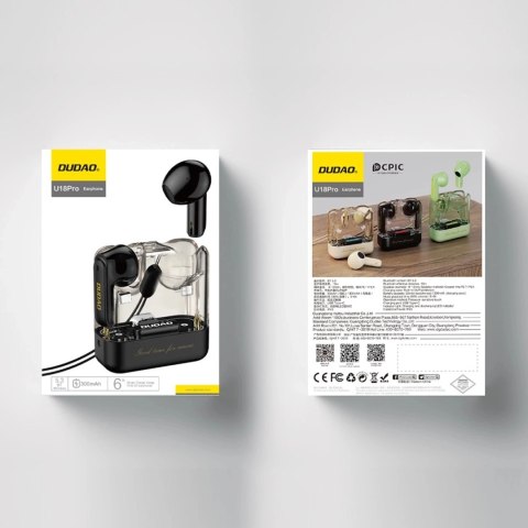 Słuchawki TWS Dudao U18Pro Bluetooth 5.3 - Przezroczyste, LED, Czarny