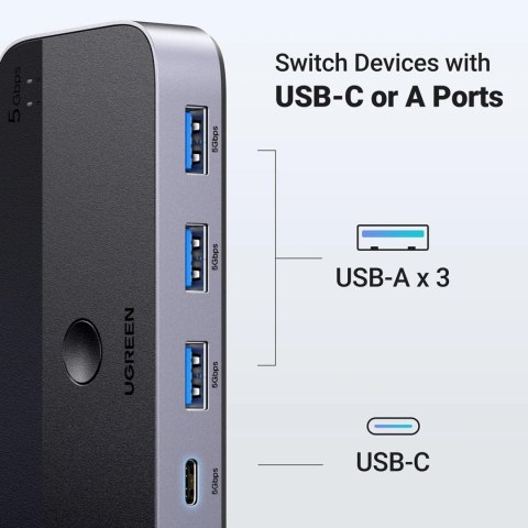 UGREEN CM662 PRZEŁĄCZNIK USB 3.0 2-IN-4 + PILOT + 2x KABEL 5Gb/s