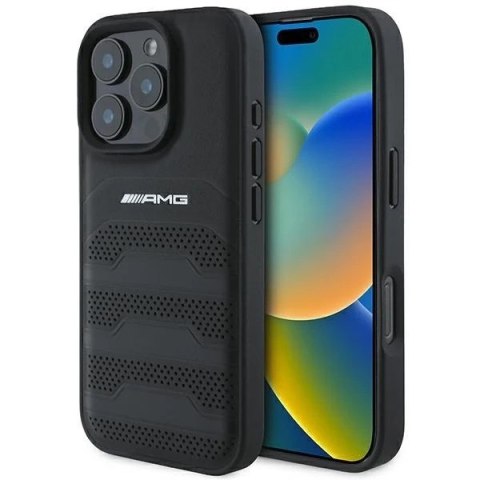 Etui do iPhone 16 Pro AMG Leather Debossed Lines czarne