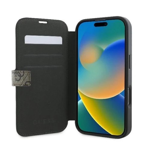 Guess 4G Metal Logo Book Case do iPhone 16 Pro Max - Brown