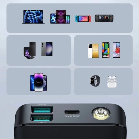 Joyroom JR-PBF01 Powerbank 10000 mAh 30 W PD + latarka + etui - czarny