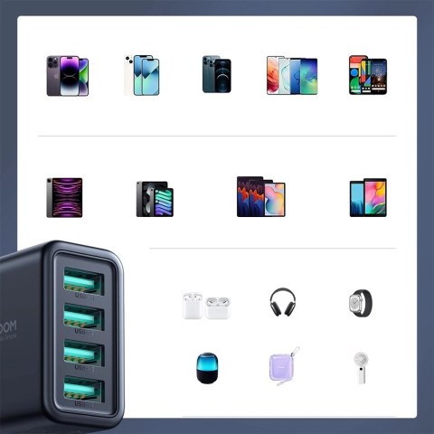 Joyroom JR-TCN03 Ładowarka sieciowa 4×USB-A 24 W 4,8 A - czarna