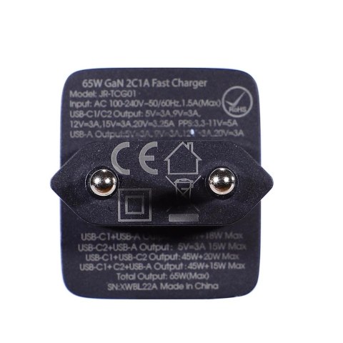 Joyroom TCG01 GaN 65W - szybka ładowarka 2× USB-C + USB-A + kabel 100W