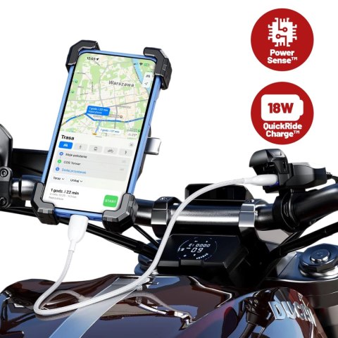 Ładowarka Motocyklowa Kewig USB-A 18W, Szybkie Ładowanie QC, Wodoodporna IP65 z Wyłącznikiem i Podświetleniem LED, Montaż na Kie