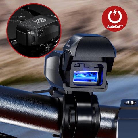 Ładowarka Motocyklowa Kewig USB-A 18W, Szybkie Ładowanie QC, Wodoodporna IP65 z Wyłącznikiem i Podświetleniem LED, Montaż na Kie