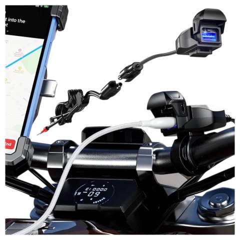 Ładowarka Motocyklowa Kewig USB-A 18W, Szybkie Ładowanie QC, Wodoodporna IP65 z Wyłącznikiem i Podświetleniem LED, Montaż na Kie