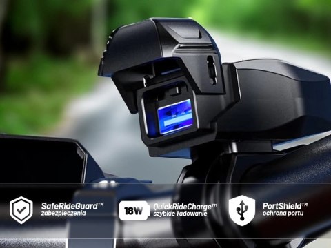 Ładowarka Motocyklowa Kewig USB-A 18W, Szybkie Ładowanie QC, Wodoodporna IP65 z Wyłącznikiem i Podświetleniem LED, Montaż na Kie