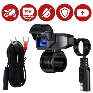 Ładowarka Motocyklowa Kewig USB-C 36W, Szybkie Ładowanie QC, Wodoodporna IP65 z Wyłącznikiem i Podświetleniem LED, Montaż na Kie
