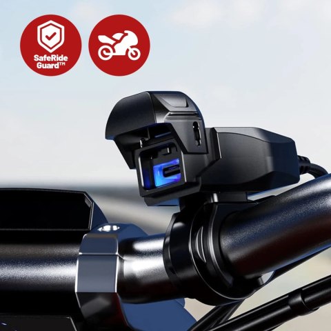 Ładowarka Motocyklowa Kewig USB-C 36W, Szybkie Ładowanie QC, Wodoodporna IP65 z Wyłącznikiem i Podświetleniem LED, Montaż na Kie