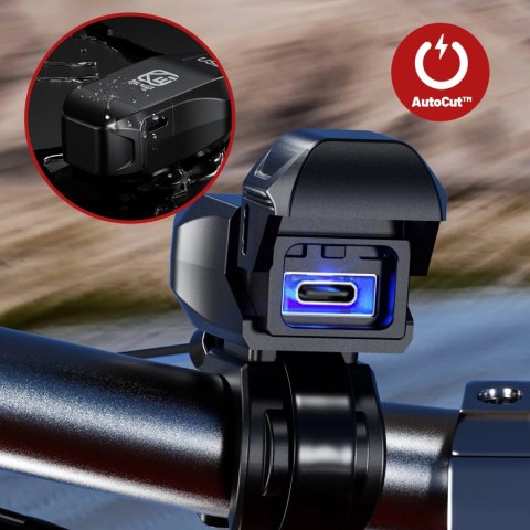 Ładowarka Motocyklowa Kewig USB-C 36W, Szybkie Ładowanie QC, Wodoodporna IP65 z Wyłącznikiem i Podświetleniem LED, Montaż na Kie
