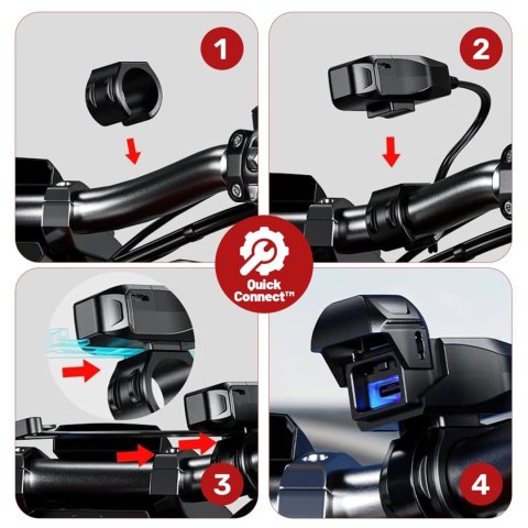 Ładowarka Motocyklowa Kewig USB-C 36W, Szybkie Ładowanie QC, Wodoodporna IP65 z Wyłącznikiem i Podświetleniem LED, Montaż na Kie