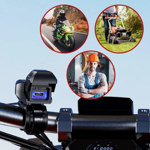 Ładowarka Motocyklowa Kewig USB-C 36W, Szybkie Ładowanie QC, Wodoodporna IP65 z Wyłącznikiem i Podświetleniem LED, Montaż na Kie
