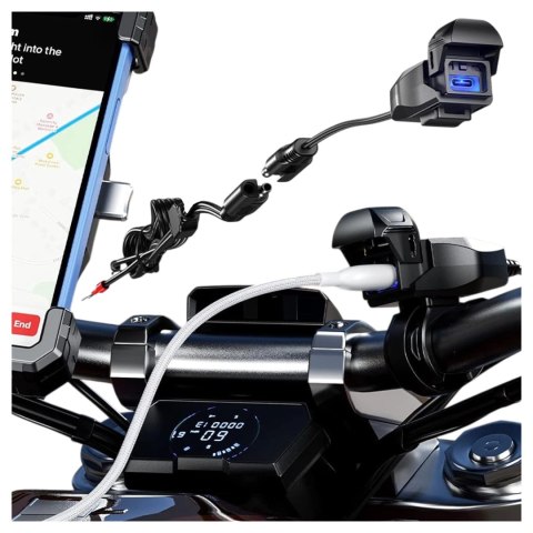 Ładowarka Motocyklowa Kewig USB-C 36W, Szybkie Ładowanie QC, Wodoodporna IP65 z Wyłącznikiem i Podświetleniem LED, Montaż na Kie