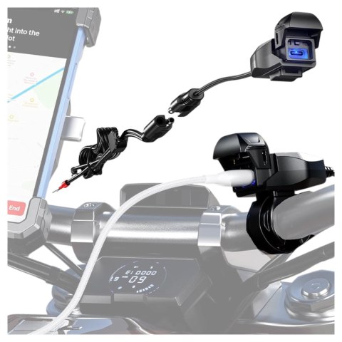 Ładowarka Motocyklowa Kewig USB-C 36W, Szybkie Ładowanie QC, Wodoodporna IP65 z Wyłącznikiem i Podświetleniem LED, Montaż na Kie