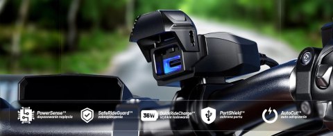 Ładowarka Motocyklowa Kewig USB-C 36W, Szybkie Ładowanie QC, Wodoodporna IP65 z Wyłącznikiem i Podświetleniem LED, Montaż na Kie