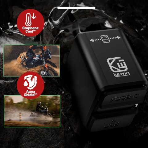 Ładowarka Motocyklowa Kewig, Uniwersalna Aluminiowa 100W, Dwukierunkowa z Woltomierzem, Szybkie Ładowanie USB-A i USB-C, Intelig