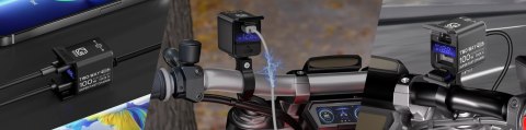 Ładowarka Motocyklowa Kewig, Uniwersalna Aluminiowa 100W, Dwukierunkowa z Woltomierzem, Szybkie Ładowanie USB-A i USB-C, Intelig