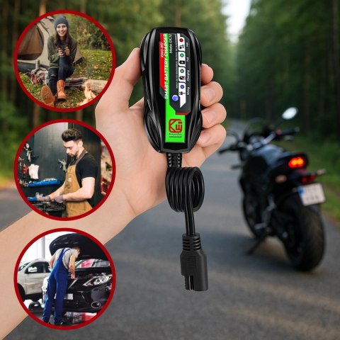 Ładowarka do Akumulatorów Motocyklowych Kewig B12 - Prostownik Mini z Podłączeniem do Akumulatora, USB-C z Gniazdka lub Powerban