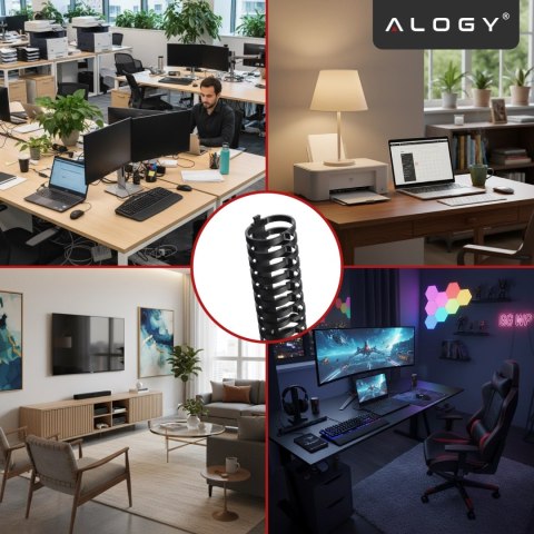 Sprężynowy organizer na kable pod biurko - elastyczna maskownica 50×4 cm, samoprzylepna, do porządkowania przewodów - Alogy Cabl