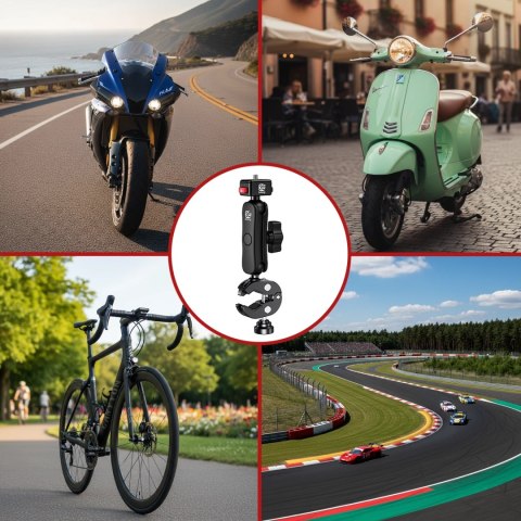 Uchwyt Motocyklowy Aluminiowy Kewig QuickLock do Kamer Sportowych telefonów 1/4 360, Stabilny z Blokadą Antywibracyjną, Szybkoza