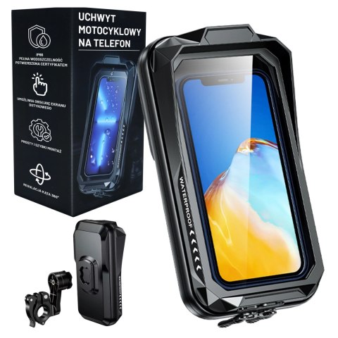 Uchwyt Motocyklowy Rowerowy Torba na Telefon do 7" Wodoodporna IP66 z Panelem Dotykowym, z wejściem na Kabel, Na Motocykl, Rower