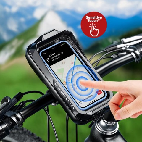 Uchwyt Motocyklowy Rowerowy Torba na Telefon do 7" Wodoodporna IP66 z Panelem Dotykowym, z wejściem na Kabel, Na Motocykl, Rower