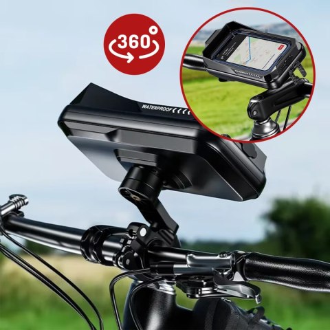 Uchwyt Motocyklowy Rowerowy Torba na Telefon do 7" Wodoodporna IP66 z Panelem Dotykowym, z wejściem na Kabel, Na Motocykl, Rower