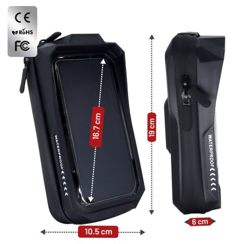 Uchwyt Motocyklowy Rowerowy Torba na Telefon do 7" Wodoodporna IP66 z Panelem Dotykowym, z wejściem na Kabel, Na Motocykl, Rower
