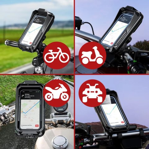 Uchwyt Motocyklowy Rowerowy Torba na Telefon do 7" Wodoodporna IP66 z Panelem Dotykowym, z wejściem na Kabel, Na Motocykl, Rower
