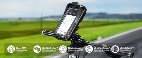 Uchwyt Motocyklowy Rowerowy Torba na Telefon do 7" Wodoodporna IP66 z Panelem Dotykowym, z wejściem na Kabel, Na Motocykl, Rower