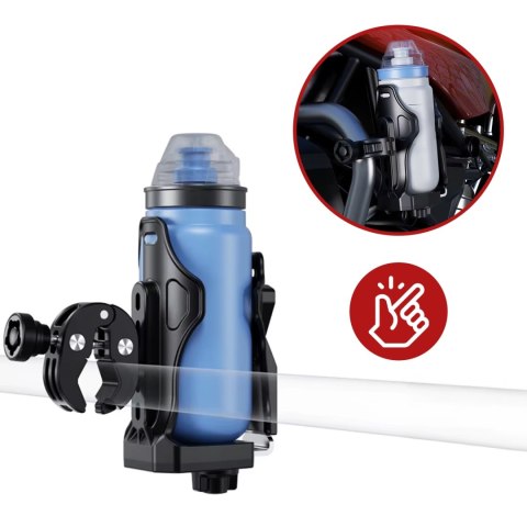 Uchwyt Motocyklowy / Rowerowy na Bidon, Butelkę lub Kubek z Blokadą Antykradzieżową, Regulowany 50-90 mm, Na Hulajnogę, Kierowni