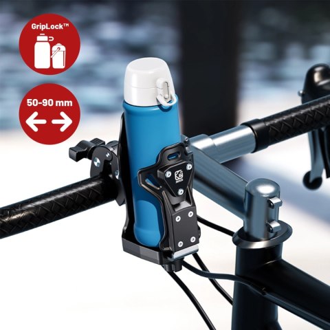 Uchwyt Motocyklowy / Rowerowy na Bidon, Butelkę lub Kubek z Blokadą Antykradzieżową, Regulowany 50-90 mm, Na Hulajnogę, Kierowni