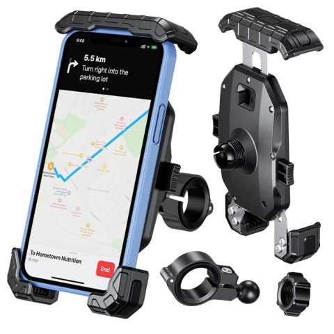 Uchwyt Motocyklowy na Telefon Kewig do Kierownicy i Lusterka, Antywstrząsowy z Systemem Antywibracyjnym, Rotacja 360°, Kompatybi