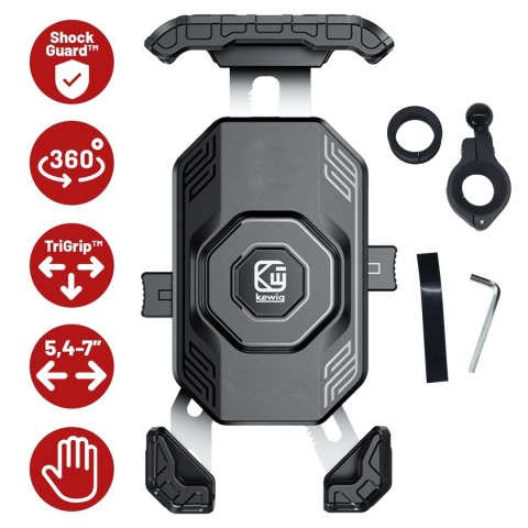 Uchwyt Motocyklowy na Telefon Kewig do Kierownicy i Lusterka, Antywstrząsowy z Systemem Antywibracyjnym, Rotacja 360°, Kompatybi