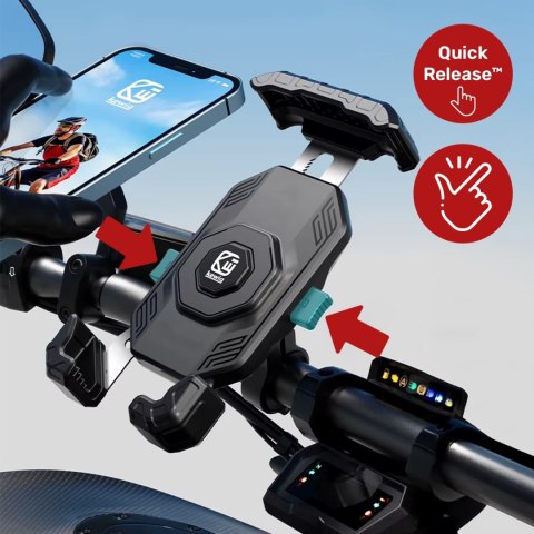 Uchwyt Motocyklowy na Telefon Kewig do Kierownicy i Lusterka, Antywstrząsowy z Systemem Antywibracyjnym, Rotacja 360°, Kompatybi