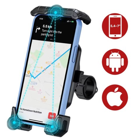 Uchwyt Motocyklowy na Telefon Kewig do Kierownicy i Lusterka, Antywstrząsowy z Systemem Antywibracyjnym, Rotacja 360°, Kompatybi