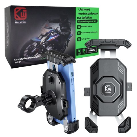 Uchwyt Motocyklowy na Telefon Kewig do Kierownicy i Lusterka, Antywstrząsowy z Systemem Antywibracyjnym, Rotacja 360°, Kompatybi