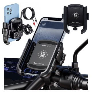 Uchwyt Motocyklowy na Telefon z Szybkim Ładowaniem 36W USB-C PD Kewig do Kierownicy i Lusterka, Rotacja 360°, Kompatybilny z Tel