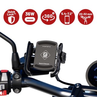 Uchwyt Motocyklowy na Telefon z Szybkim Ładowaniem 36W USB-C PD Kewig do Kierownicy i Lusterka, Rotacja 360°, Kompatybilny z Tel