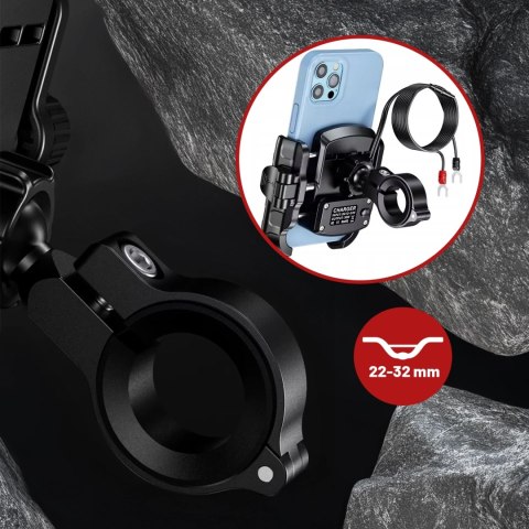 Uchwyt Motocyklowy na Telefon z Szybkim Ładowaniem 36W USB-C PD Kewig do Kierownicy i Lusterka, Rotacja 360°, Kompatybilny z Tel