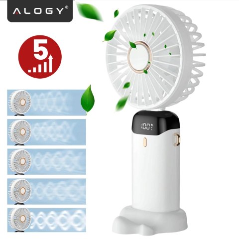 Wentylator Wiatrak Ręczny Bezprzewodowy, Przenośny i Biurkowy, z Uchwytem na Telefon, Ładowanie USB-C, Bateria 18650, Alogy Cool