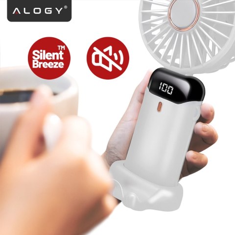 Wentylator Wiatrak Ręczny Bezprzewodowy, Przenośny i Biurkowy, z Uchwytem na Telefon, Ładowanie USB-C, Bateria 18650, Alogy Cool