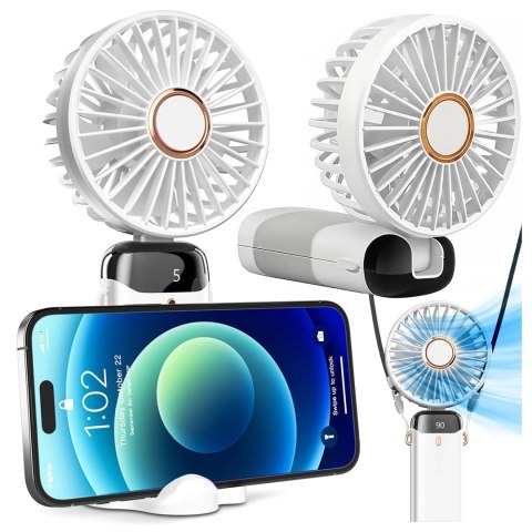 Wentylator Wiatrak Ręczny Bezprzewodowy, Przenośny i Biurkowy, z Uchwytem na Telefon, Ładowanie USB-C, Bateria 18650, Alogy Cool