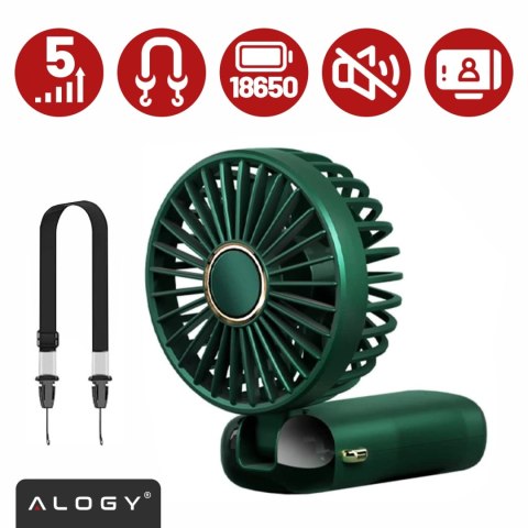 Wentylator Wiatrak Ręczny Bezprzewodowy, Przenośny i Biurkowy, z Uchwytem na Telefon, Ładowanie USB-C, Bateria 18650, Alogy Cool