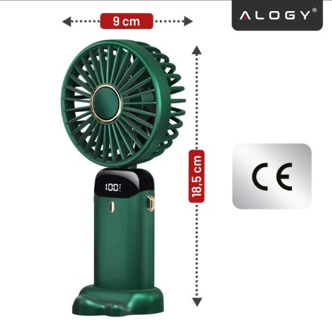 Wentylator Wiatrak Ręczny Bezprzewodowy, Przenośny i Biurkowy, z Uchwytem na Telefon, Ładowanie USB-C, Bateria 18650, Alogy Cool