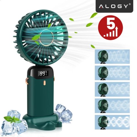 Wentylator Wiatrak Ręczny Bezprzewodowy, Przenośny i Biurkowy, z Uchwytem na Telefon, Ładowanie USB-C, Bateria 18650, Alogy Cool